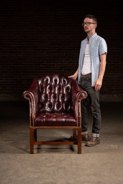 Vintage Burgundy Tufted Leather Chesterfield Club Chair
