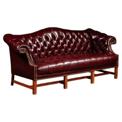 Vintage Chippendale-Style Camelback Chesterfield Leather Sofa in Oxblood