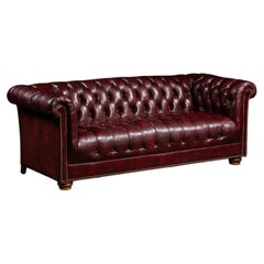 Vintage Tufted Leather Chesterfield Sofa in Oxblood