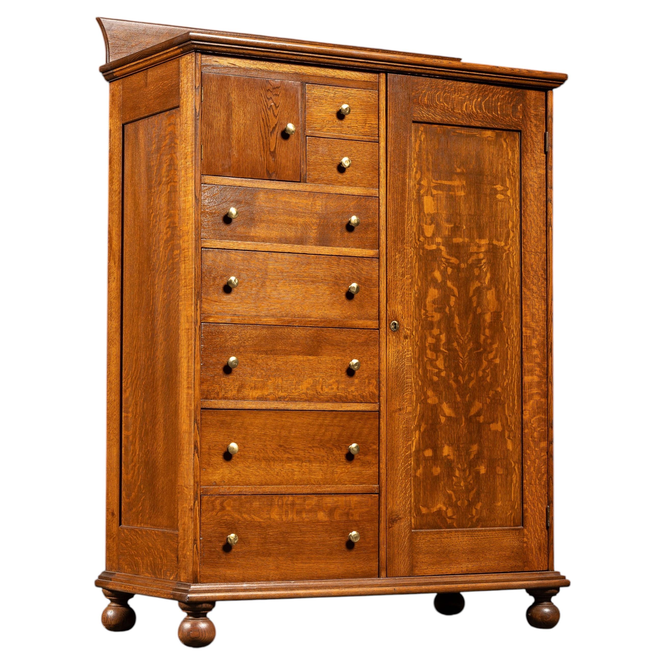 Antique Quarter Sawn Armoire Cabinet by Aurora Furniture Co. For Sale