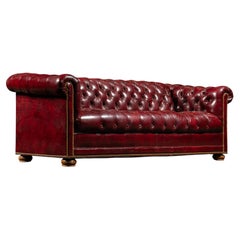 Tufted Leather Chesterfield Sofa in Burgundy