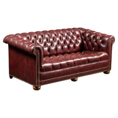 Vintage Tufted Leather Chesterfield Sofa in Burgundy