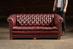 Vintage Tufted Leather Chesterfield Sofa in Burgundy