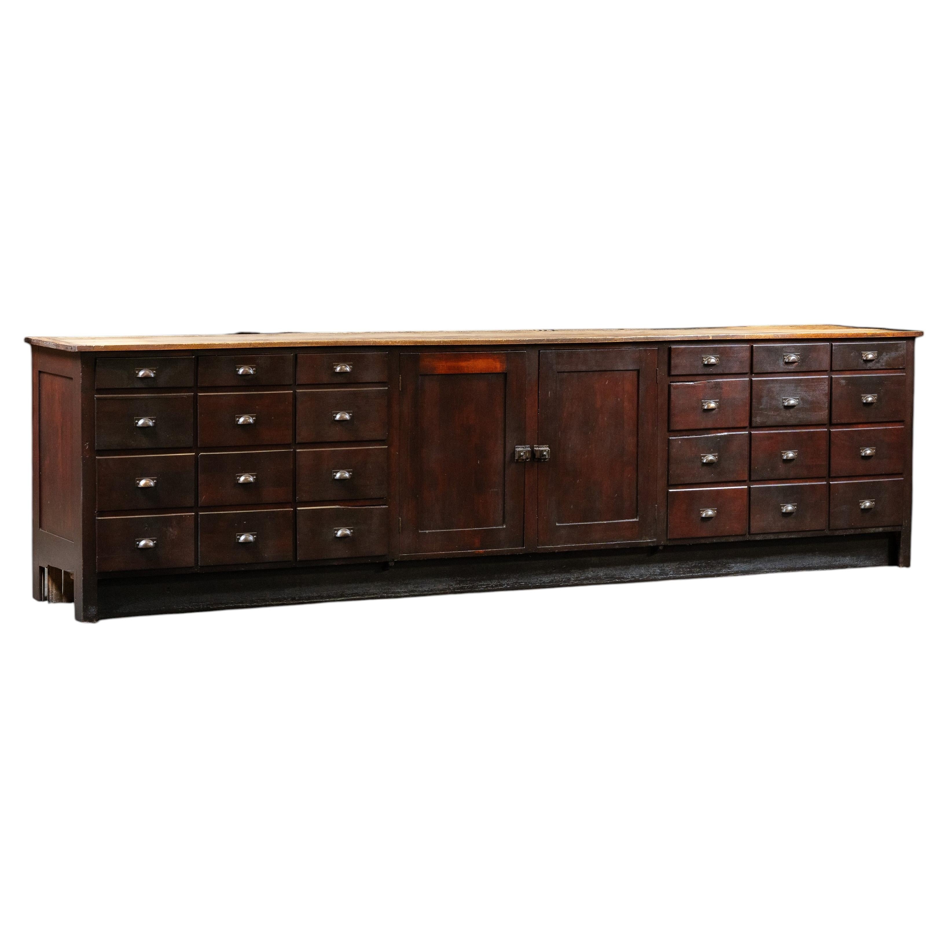Early 20th Century Apothecary Counter with Drawers and Cupboards For Sale