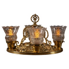 Vintage Four-Lamp Flush Mount Brass Light Fixture with Floral Motif