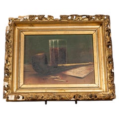 Pipe with Merlot  Framed Oil On Canvas, Signed and Dated