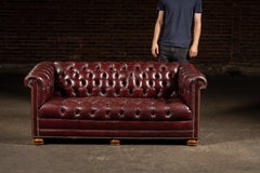 Vintage Tufted Chesterfield Sofa in Burgundy