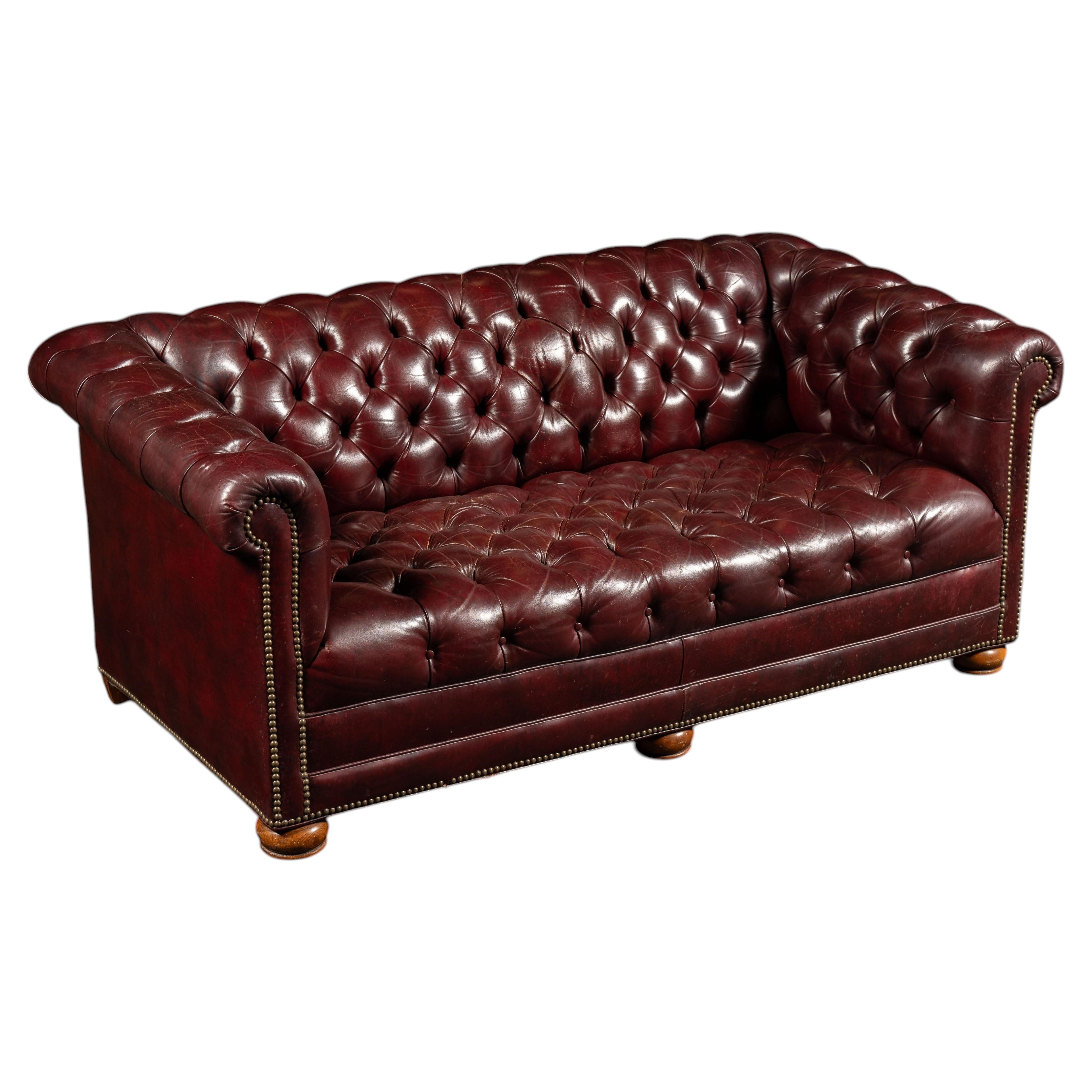 Vintage Tufted Chesterfield Sofa in Burgundy For Sale