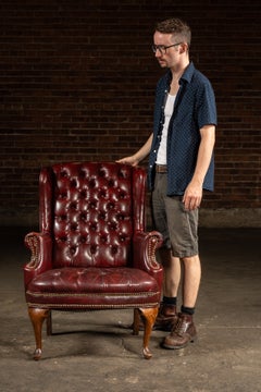 Vintage Tufted Leather Wingback Chesterfield Armchair in Oxblood