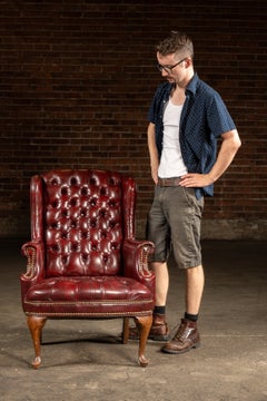 Vintage Tufted Leather Wingback Chesterfield Armchair in Oxblood