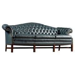 Canapé Chesterfield vintage en cuir capitonné, bleu