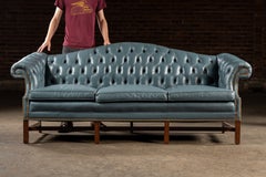 Vintage Tufted Leather Chesterfield Sofa in Blue