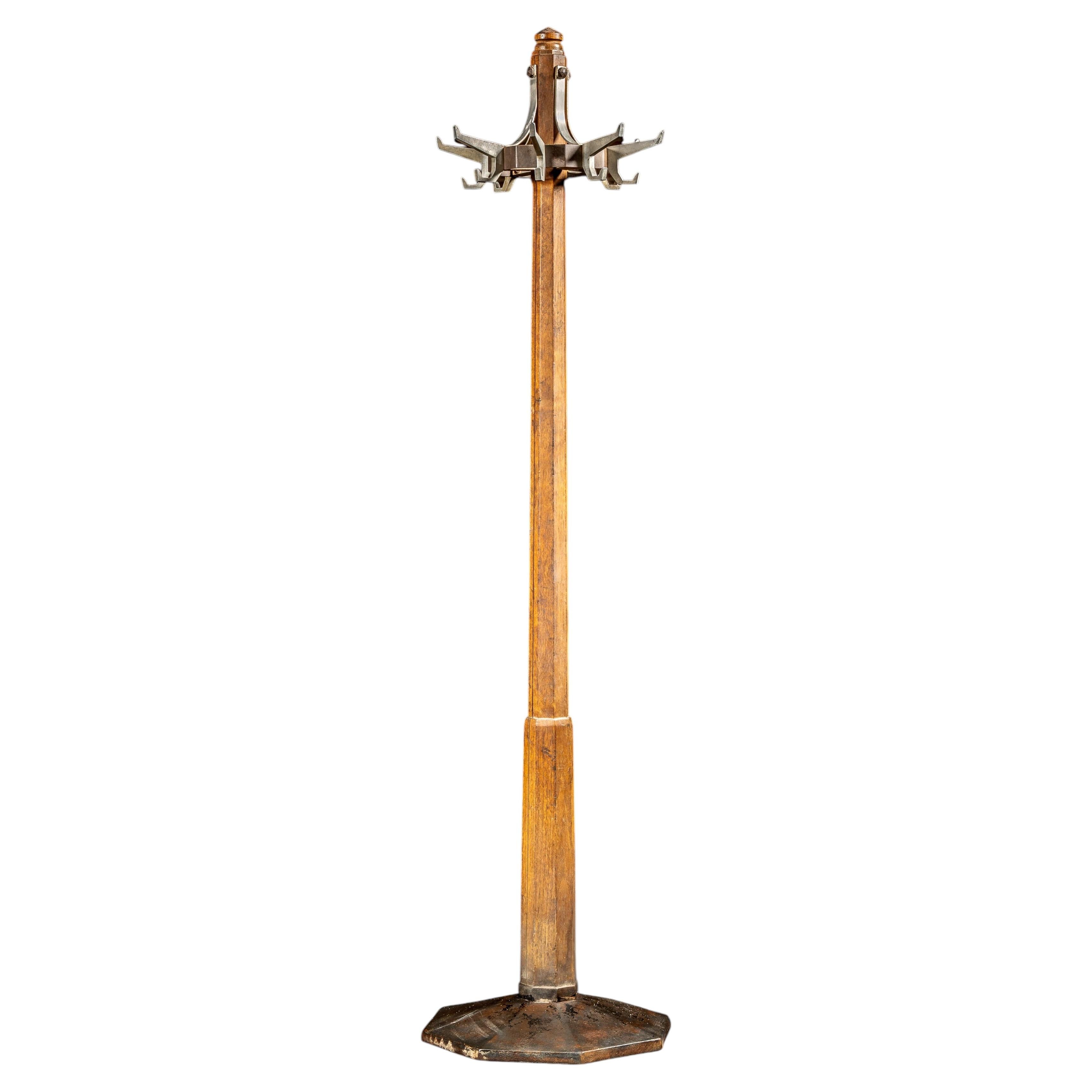 Antique Oak Mission-Style Barbershop Coat Rack For Sale