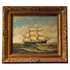 Ship At Sea Large Format Framed Oil Painting, Signed