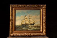 Ship At Sea Large Format Framed Oil Painting, Signed