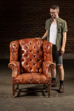 Tufted Vinyl Chesterfield Wingback Armchair in Brown