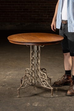 Antique Quarter Sawn Round Oak and Cast Metal Café Table