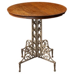 Antique Quarter Sawn Round Oak and Cast Metal Café Table