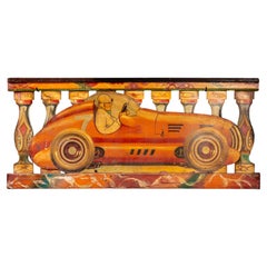 Vintage Double-Sided Art Deco Painted Carnival Ride Handrail Panel