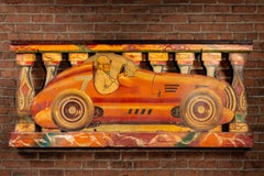 Vintage Double-Sided Art Deco Painted Carnival Ride Handrail Panel
