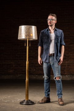 Modern Brass Floor Lamp with Mica Shade by Robert Abbey