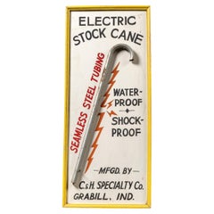 Antique Electric Stock Cane Painted Masonite Self-Standing Sign
