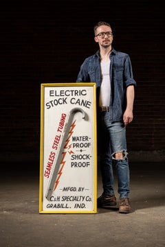 Antique Electric Stock Cane Painted Masonite Self-Standing Sign