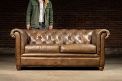 Vintage Chesterfield Tufted Leather Sofa with Cushions in Brown