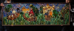 Framed Fairy Tale-Motif Stained Glass Assemblage Mosaic
