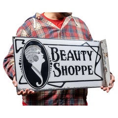 Antique Double-Sided Porcelain Beauty Shoppe Sign