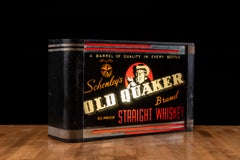 Vintage Backlit Reverse-Painted Glass Old Quaker Whiskey Sign