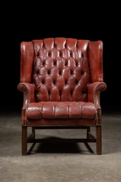 Wingback Tufted Leather Chesterfield Armchair in Burnt Red