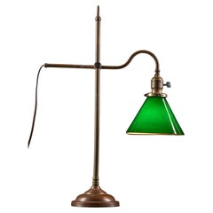 Antike Tischlampe aus Messing im Feen-Design mit Lampenschirm aus Verdelite-Glas