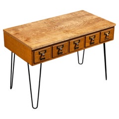 Vintage Oak Card Catalog on Hairpin Legs