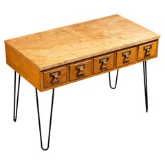 Vintage Oak Card Catalog on Hairpin Legs