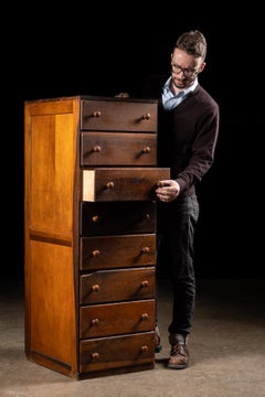 Antique Oak and Plywood Crazed Parts Cabinet