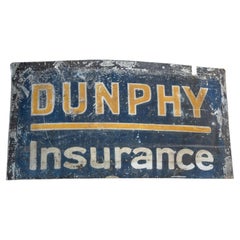 Cartel antiguo de hojalata pintado de Dunphy Insurance