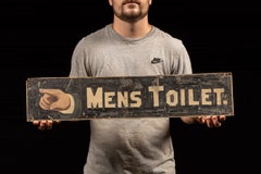 Antique Hand-Painted Directional Restroom Sign