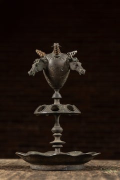 19th Century Victorian Figural Horse-Head Kerosene Smoking Stand & Cigar Lighter