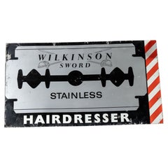 Vintage Wilkinson Sword Hairdresser Heavy Tin Litho Sign