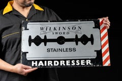 Vintage Wilkinson Sword Hairdresser Heavy Tin Litho Sign