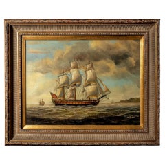 24-Gun Sloop Warship  Framed Original Sanders Nautical Oil Painting, Signed