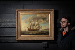24-Gun Sloop Warship  Framed Original Sanders Nautical Oil Painting, Signed