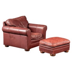Sillón de cuero vintage con otomana en rojo de Leathercraft