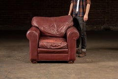 Vintage Leather Armchair with Ottoman in Red by Leathercraft