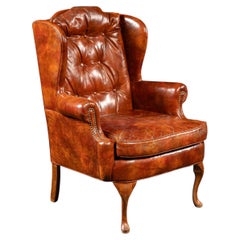 Vintage Tufted Leather Wingback Armchair in Burnt Amber