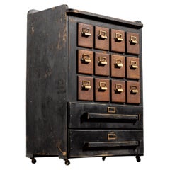 Antique Wooden 14 Drawer Rolling Shop Cabinet in Distressed Black