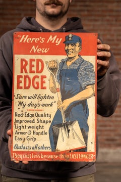 Vintage "Red Edge" Shovels Embossed Tin Advertising Sign