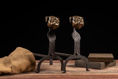 Antique Bulldog-Head Andiron Pair
