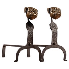 Antique Bulldog-Head Andiron Pair